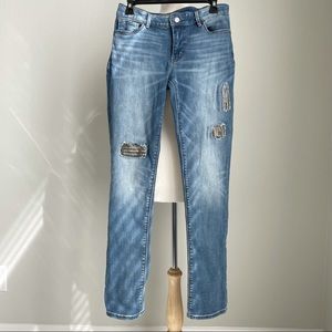 WHBM Embellished Distressed Straight Leg Jeans